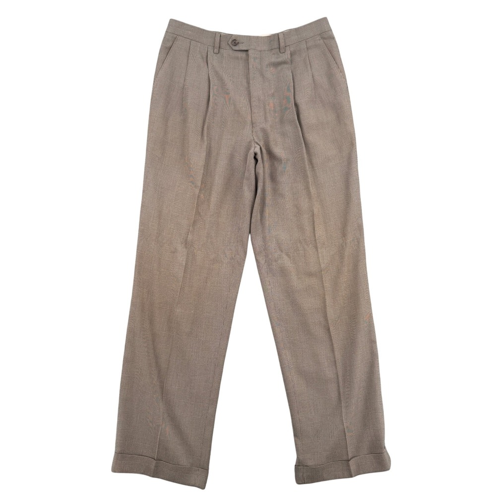Ralph Lauren Mens 34x32 Gray Glen Plaid Pleated Cuffed Dress Pants Trousers